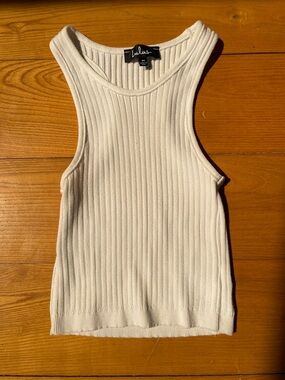 Lulu's White Cropped Ribbed High-Neck Tank